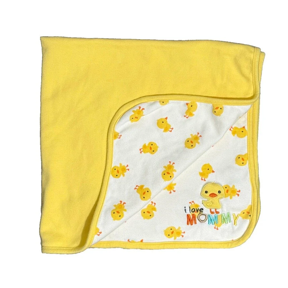 Carter's Child of Mine Duckling Baby Blanket Cotton I Love Mommy White Yellow